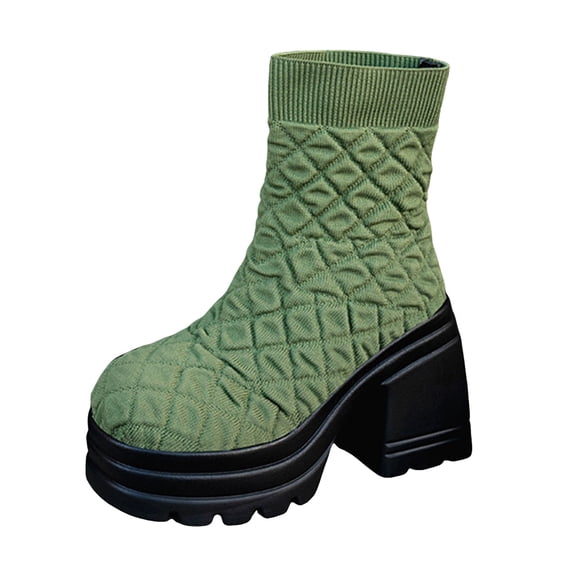 YLYL Womens Fit Ankle Boots Chelsea Stretch Knit Round Toe Platform High Heels Slip-on Booties