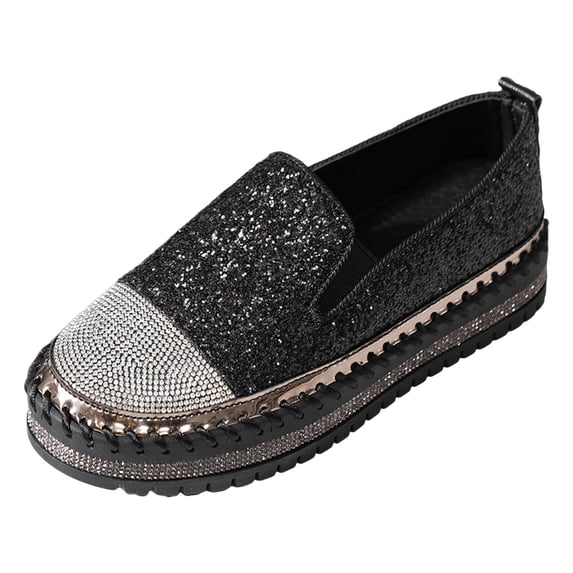 YLYL Womens Glitter Rhinestone Slip on Sneakers Chunky Platform Walking Shoes Casual Loafers