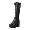 thumbnail image 1 of YLYL Women's Platform Knee High Boots Buckle Round Toe Chunky High Heel Lace up Goth Punk Combat Military Boots, 1 of 9