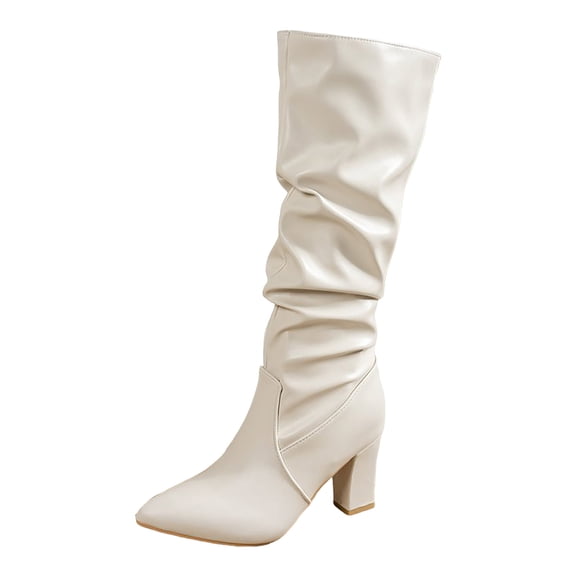 YLYL Womens Knee High Boots Chunky Block High Heel Pointed Toe Wide Calf Long Boot