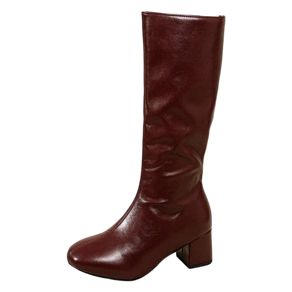 YLYL Womens Knee High Boots Snip Toe Side Zipper Chunky Mid Heel Fall Winter Fashion Long Boots