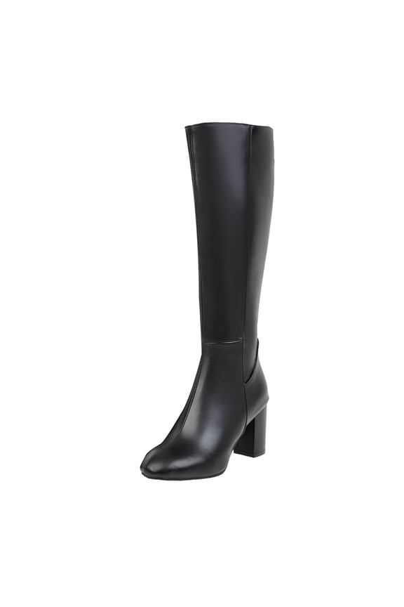 Womens Knee High Boots Wide Calf Chunky Heel Side Zipper Riding Long Boots