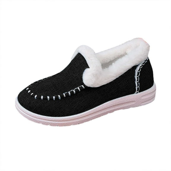 YLYL Womens Loafers Fluffy Warm Fur Lined Soft Plush Anti-Slip Casual Slip on Winter Snow Boots