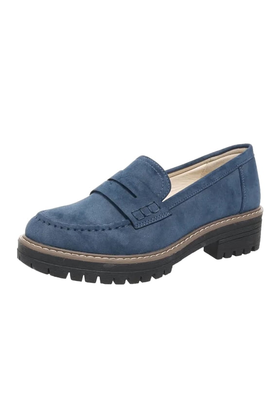 Women Suede Penny Loafers Lug Sole Chunky Heel Slip on Fashion Casual Business Work Dress Shoes