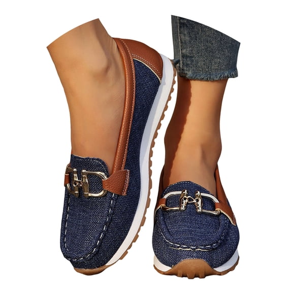 YLYL Womens Loafers with Metal Buckle and Platform Sole No Slip Comfortable Casual Shoes