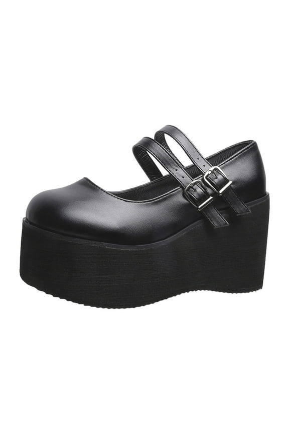 Womens Mary Jane Shoes Double Ankle Strap Platform Chunky Heel Round Toe Goth Lolita Dress Shoes