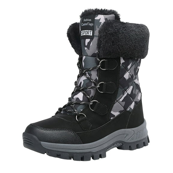 YLYL Womens Mens Camouflage Snow Boots Warm Fur Lined Anti-Slip Waterproof Lace up Winter Mid Calf Boot