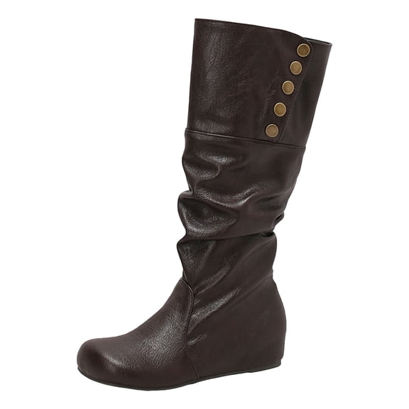 YLYL Womens Mid Calf Boots Slouchy Flat Low Heel Round Toe Wide Calf Pull on Fall Winter Riding Boots