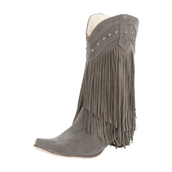 YLYL Womens Mid Calf Fringe Boots Snip Toe Casual Boots Mid Calf Chunky Heels Western Cowboy Cowgirlc Boots