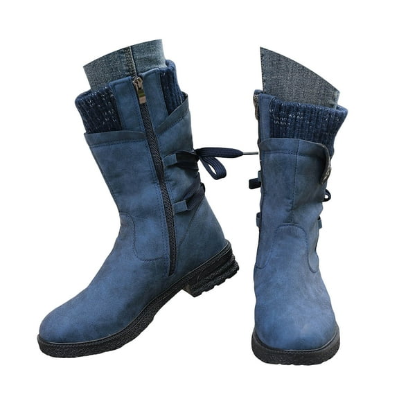 YLYL Womens Mid Calf Snow Boots Fashion Side Zipper Round Toe Low Heel Non-Slip Cowboy Riding Boots