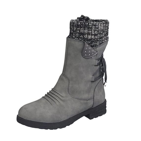 YLYL Womens Mid Calf Snow Boots Side Zipper Round Toe Low Heel Fashion Non-Slip Winter Riding Boots