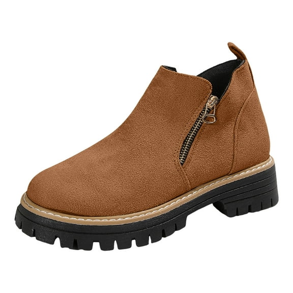 YLYL Womens Platform Chelsea Ankle Boots Lug Sole High Heel Chunky Block Non-Slip Suede Leather Slip on Combat Fashion Booties