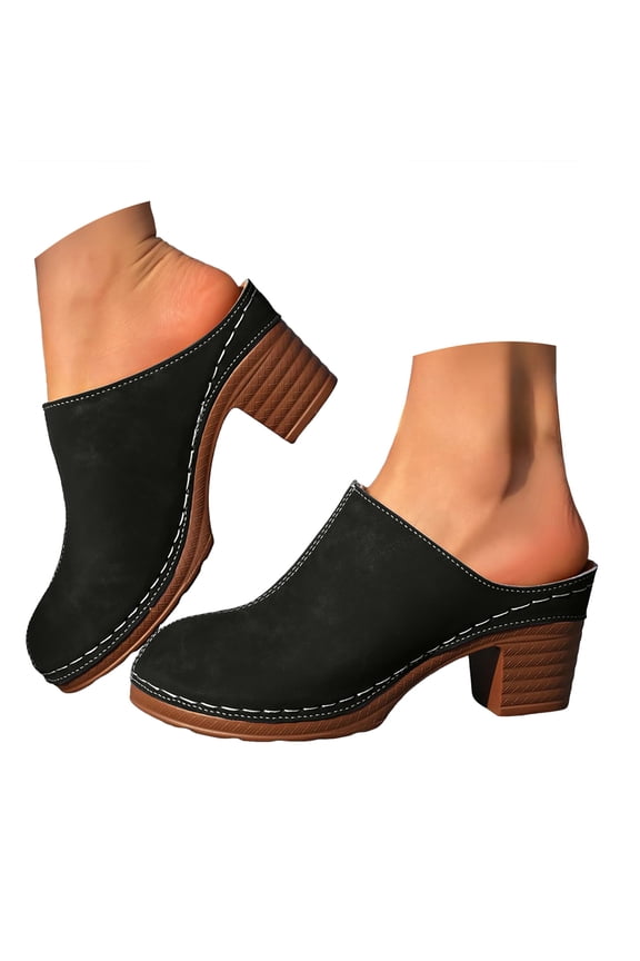 Womens Platform Clogs Chunky High Heel Round Toe Slip on Fashion Casual Mules Shoes