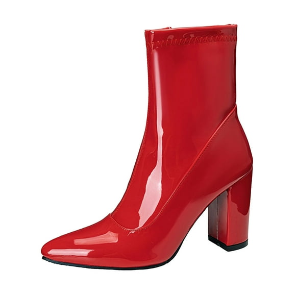 YLYL Womens Pointed Toe Ankle Booties High Heel Boots Side Zipper Patent Leather Boots