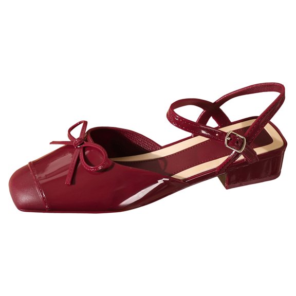 YLYL Womens Sandals Bowknot Closed Square Toe Chunky Low Heel Dressy Casual Wedding Party Dress Shoes