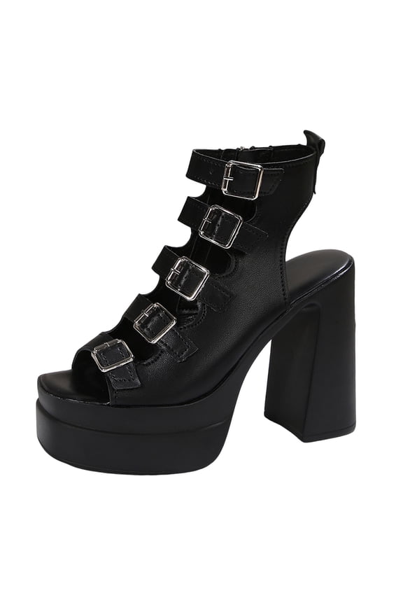 Womens Sandals Goth Gladiator Chunky Platform Heel Open Toe Ankle Strap Buckle Summer Dress Shoes
