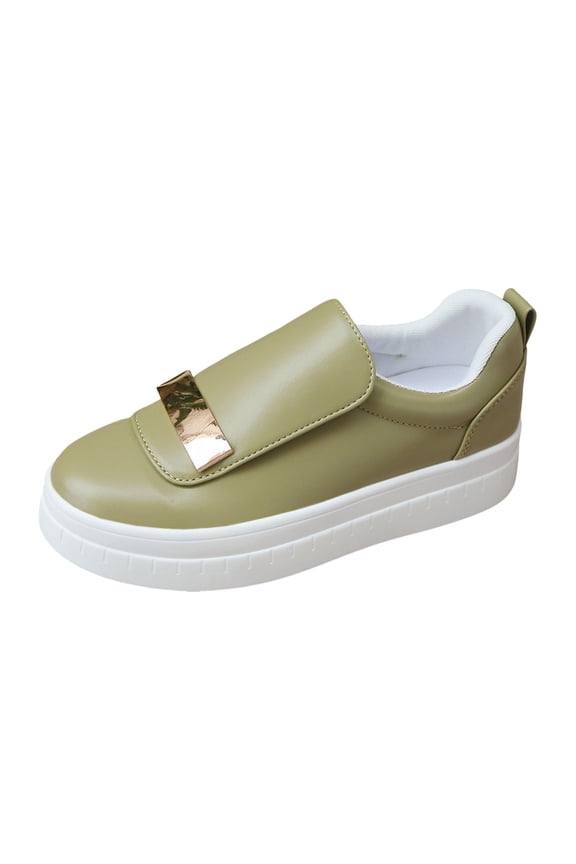 Womens Slip-On Leather Platform Sneakers Fashionable Casual Shoes Comfortable Non Slip Walking Sneaker