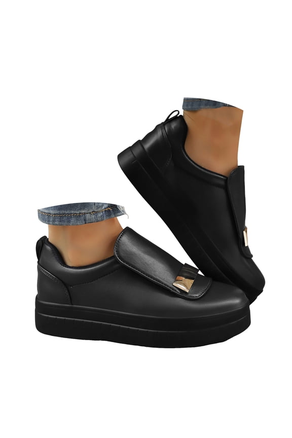 Womens Slip-On Leather Platform Sneakers Fashionable Casual Shoes Comfortable Non Slip Walking Sneaker