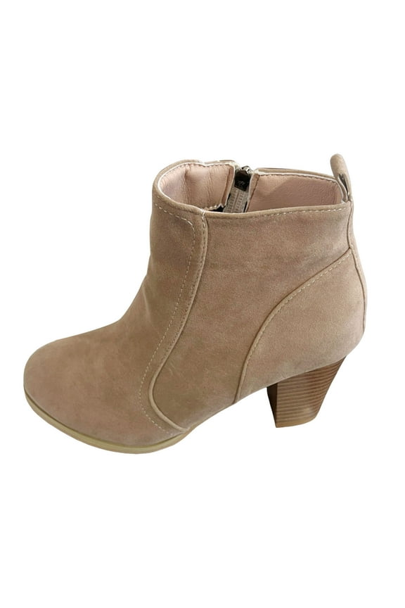 Womens Stacked Heeled Boots Suede Zip up Autumn Winter Booties
