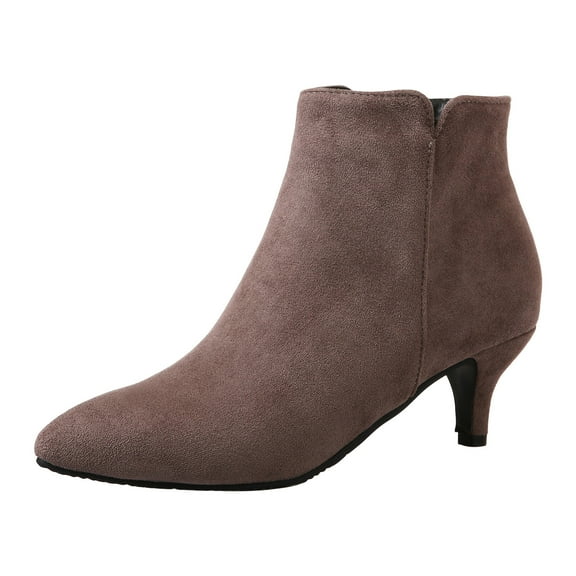 YLYL Womens Suede Ankle Boots Kitten Heel Pointed Toe Side Zipper Dressy Casual Short Boots