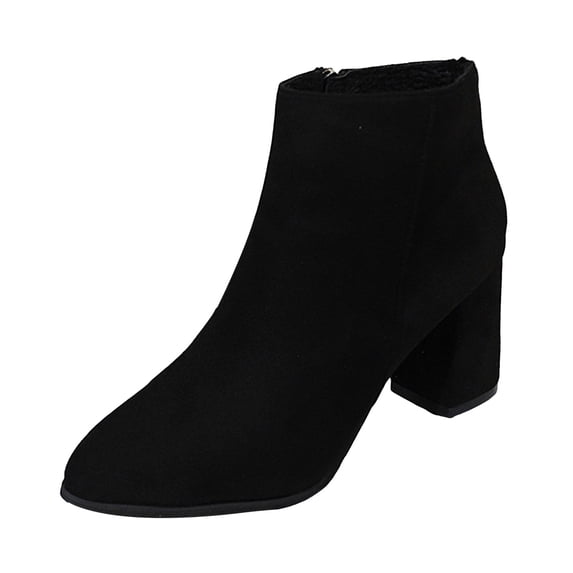 YLYL Womens Suede Ankle Boots Pointed Toe Zipper Block High Heel Vintage Classic Dress Shoes