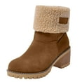 thumbnail image 1 of YLYL Womens Suede Mid Calf Boots Chunky Heel Furry Warm Plush Lined Slip on Round Toe Winter Snow Boots, 1 of 6