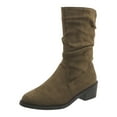 thumbnail image 1 of YLYL Womens Suede Mid Calf Boots Slip on Lace up Wide Width Anti-slip Chunky Heel High Boots, 1 of 7