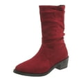 thumbnail image 1 of YLYL Womens Suede Mid Calf Boots Slip on Lace up Wide Width Anti-slip Chunky Heel High Boots, 1 of 7