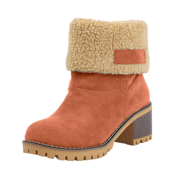 YLYL Womens Suede Winter Snow Boots Warm Fur Lined Chunky Heel Slip on Outdoor Ankle Booties