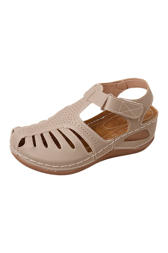 Womens Summer Sandals Bohemia Gladiator Closed Toe Wedge Heel Ankle Strap Slip on Platform Sandals