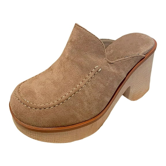 YLYL Womens Thick Platform Mules Clogs Comfy Casual Round Toe Slip on Chunky High Heel Slipper