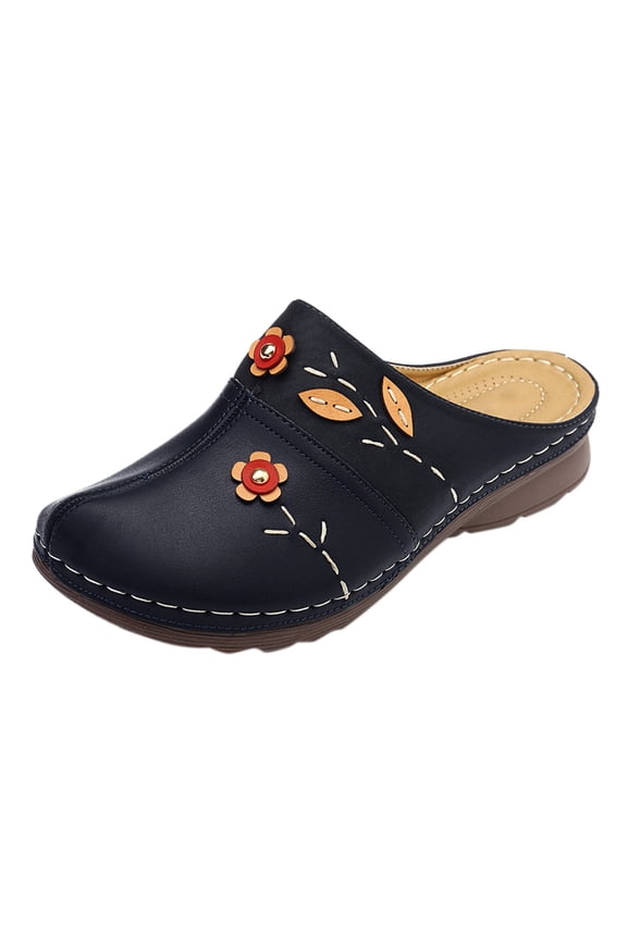Womens Wedges Mule Clogs Flower Closed Toe Anti Slip Retro Comfort Casual Slip on Backless Slippers