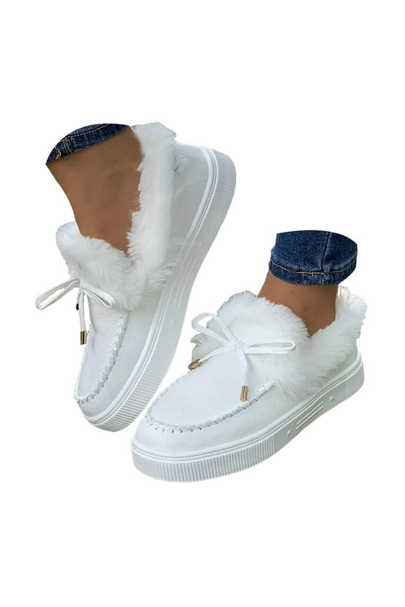 Womens Winter Flat Boots Warm Durable Fur Lined Fuzzy Thick Plush Casual Loafers Ankle Snow Boots