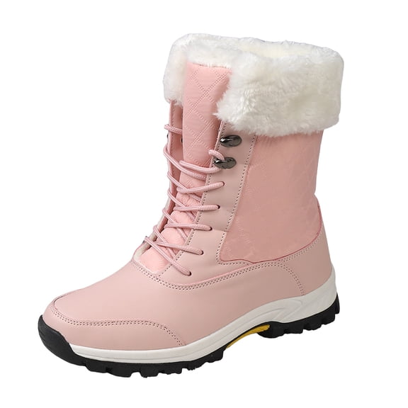 YLYL Womens Winter Mid Calf Snow Boots Warm Fur Lined Waterproof Lightweight Comfortable Outdoor Hiking Shoes