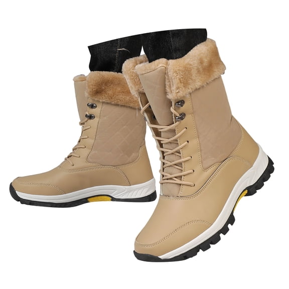 YLYL Womens Winter Mid Calf Snow Boots Warm Fur Lined Waterproof Lightweight Comfortable Outdoor Hiking Shoes