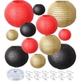 thumbnail image 1 of YLZSXIO Paper Lanterns, 6" 8" 10" 12" Paper Lanterns with Lights for Indoor and Outdoor,Party Supplies for Wedding Graduation Farewell Disco Party Decorations Black/Gold/Red 12pcs, 1 of 16