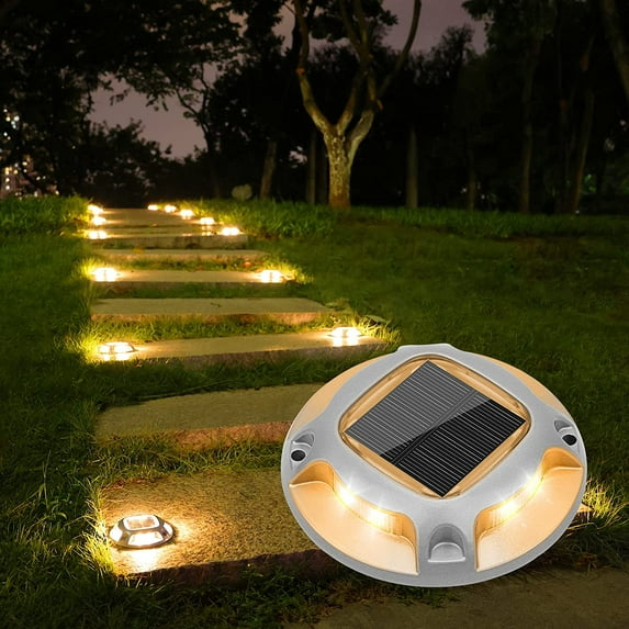 YLZSXIO Solar Driveway Lights Dock Marine Lights 8-Pack,2 Colors in 1,Outdoor LED Deck Lights,Solar Powered Waterproof Warning Step Lights for Driveway Sidewalk Pathway (White/Warm White)