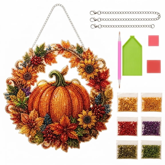 YLjuxozw Autumn Harvest Pumpkin Diamond Art Hanging Ornament Kit | DIY Pumpkin Diamond Painting Craft Kit with Acrylic Board, Crystal Gem Art Ornament for Halloween Home Decor