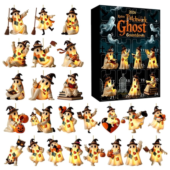 YLjuxozw Halloween Advent Calendar 2026, 2D Acrylic Ghost Hanging Ornament Set, Lighted Display Frame Spooky Decoration for Home Party Indoor Window Decor(A)