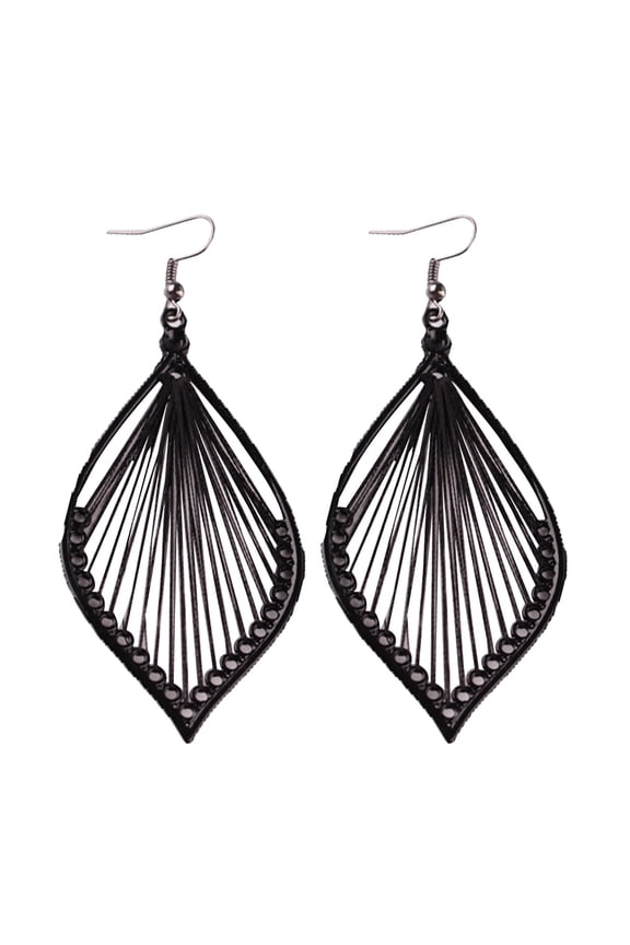 YLmarket 1 Pairs Eardrop Hollow Out Jewelry Gift Alloy Women Leaf Dangle Hook Earrings for Party Black