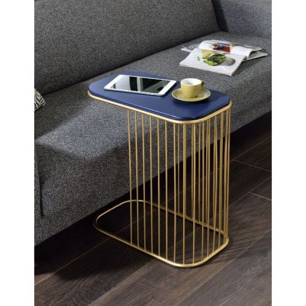 Blue and Gold Rectangular Metal Accent Table with Storage