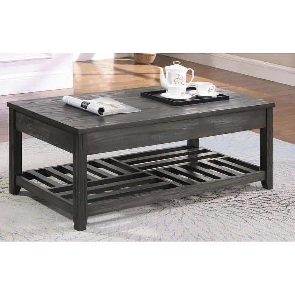 Transitional Gray Rectangular Lift-Top Coffee Table with Storage