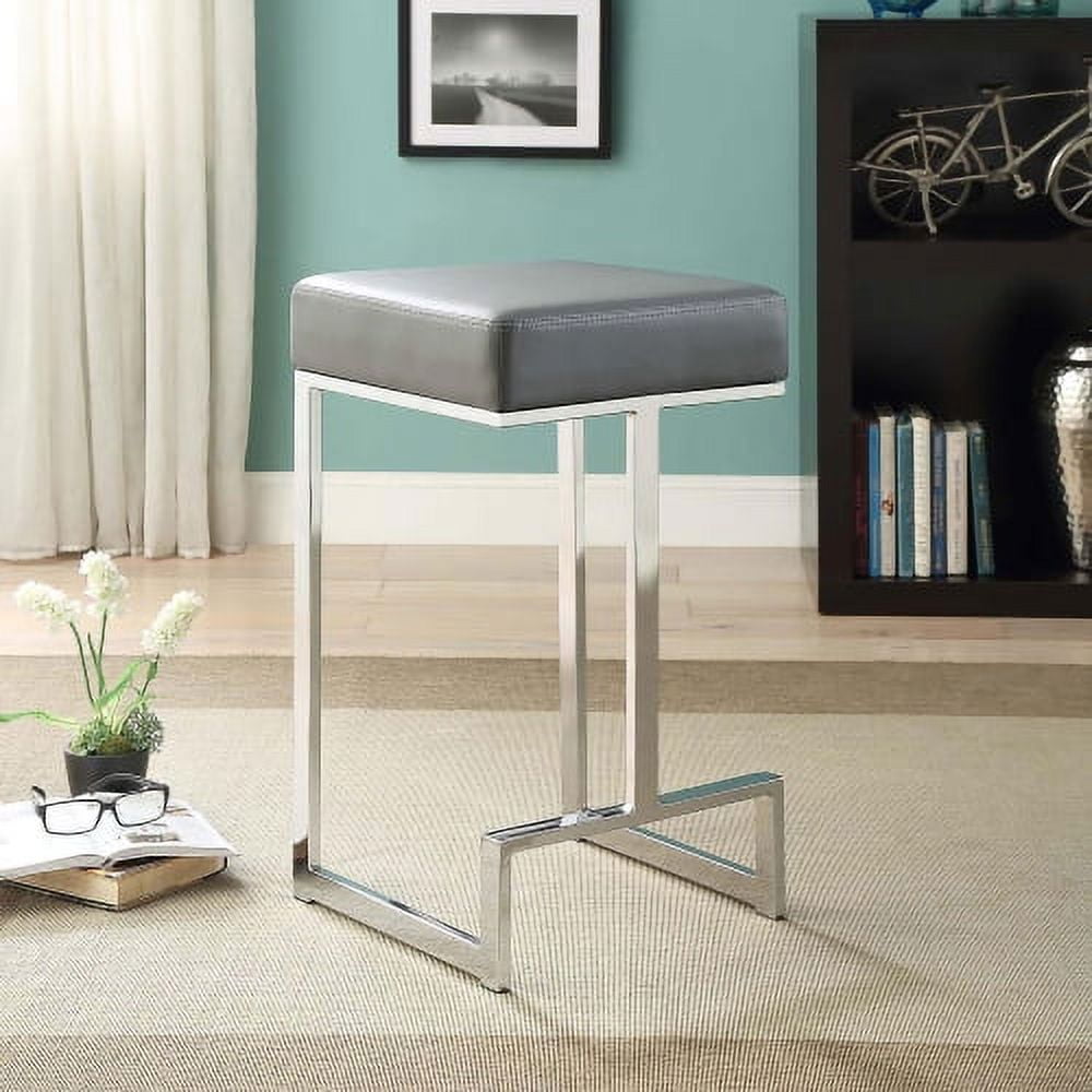 Sleek Gray Leatherette Adjustable Backless Counter Stool with Metal Base