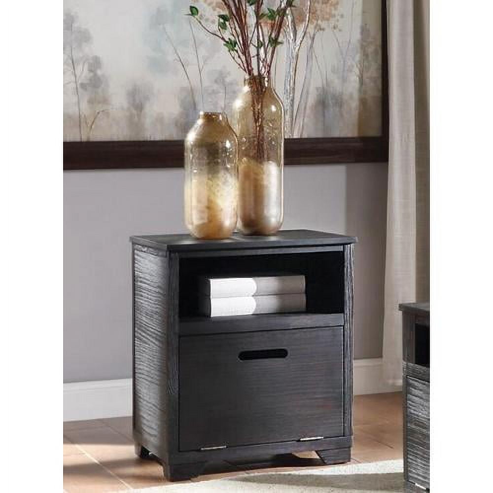 Antique Black 24" Pine Wood End Table with Storage