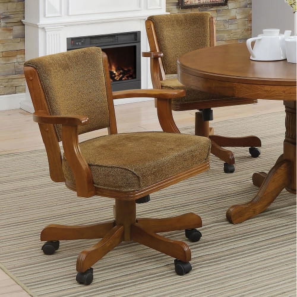Mitchell 33" Olive-Brown Upholstered Game Chair with Amber Wood Finish