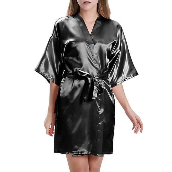 YM Bathrobe forWomen Short Sleeve Silk Robes for Women Solid Color Bath Robe Womens Nightgown with Belt Soft Lounge Sets Women's Nightgowns & Sleepshirts Summer Clothes