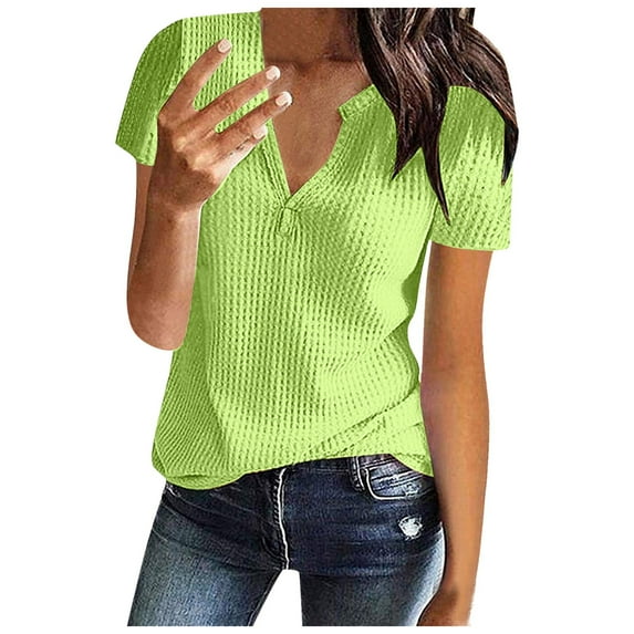 YM Blouses for Women Casual Summer Solid Color Short-Sleeve T-Shirts Tops Round Neck Comfy Baggy Pullover Loose Fit Women Summer Clothing
