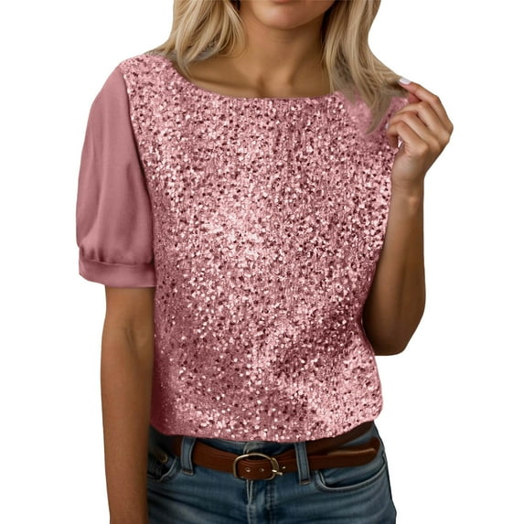 YM Blouses for Women Casual Summer Solid Color Short-Sleeve T-Shirts Tops Round Neck Regular Comfy Pullovers Loose Fit Fashion Blouse for Women