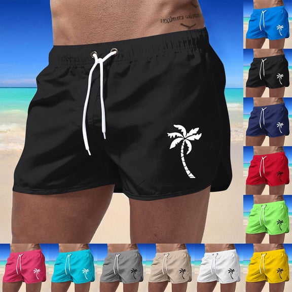 YM Board Shorts Mens Swimming Trunks Coconut Tree Print Quick Dry Board Shorts Elastic Waist Summer Swimsuits with Pockets