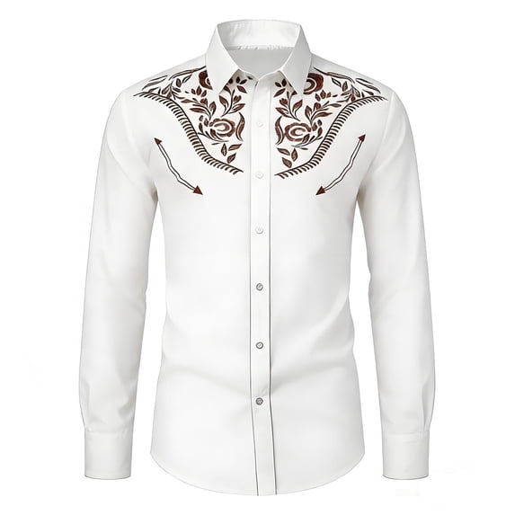 YM Boy Shirts, Boys Western Cowboy Print Shirt Long Sleeve Button Down Casual Top for Children And Youth (10-11 Years,White)